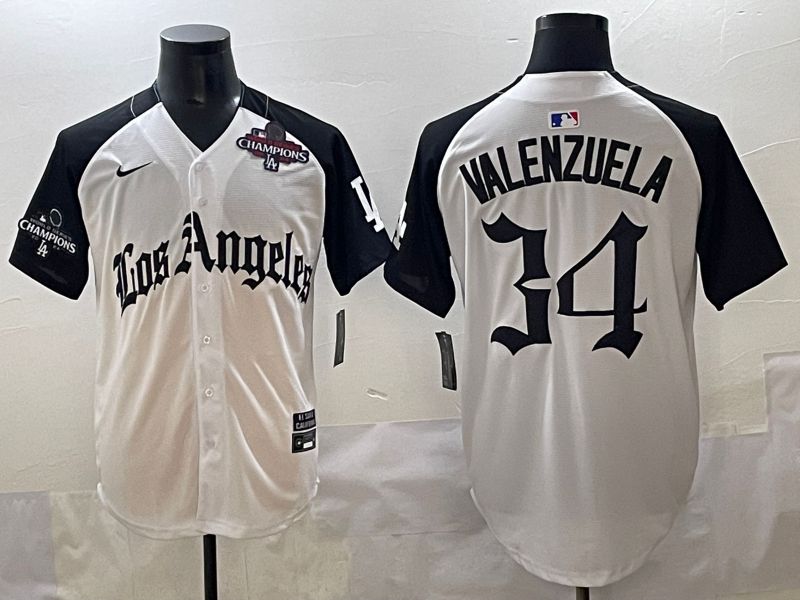 Men 2025 Los Angeles Dodgers #34 Valenzuela White black Five generations Joint Name Nike MLB Jersey style 5266